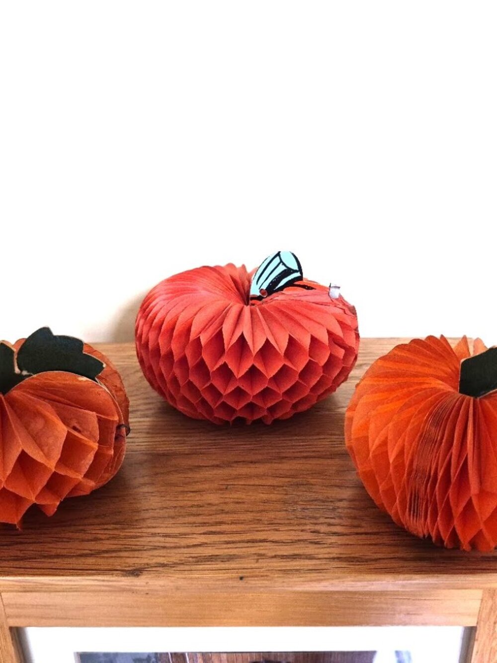 Vintage Set of 3 Orange Honeycomb Paper Pumpkins Halloween Decor